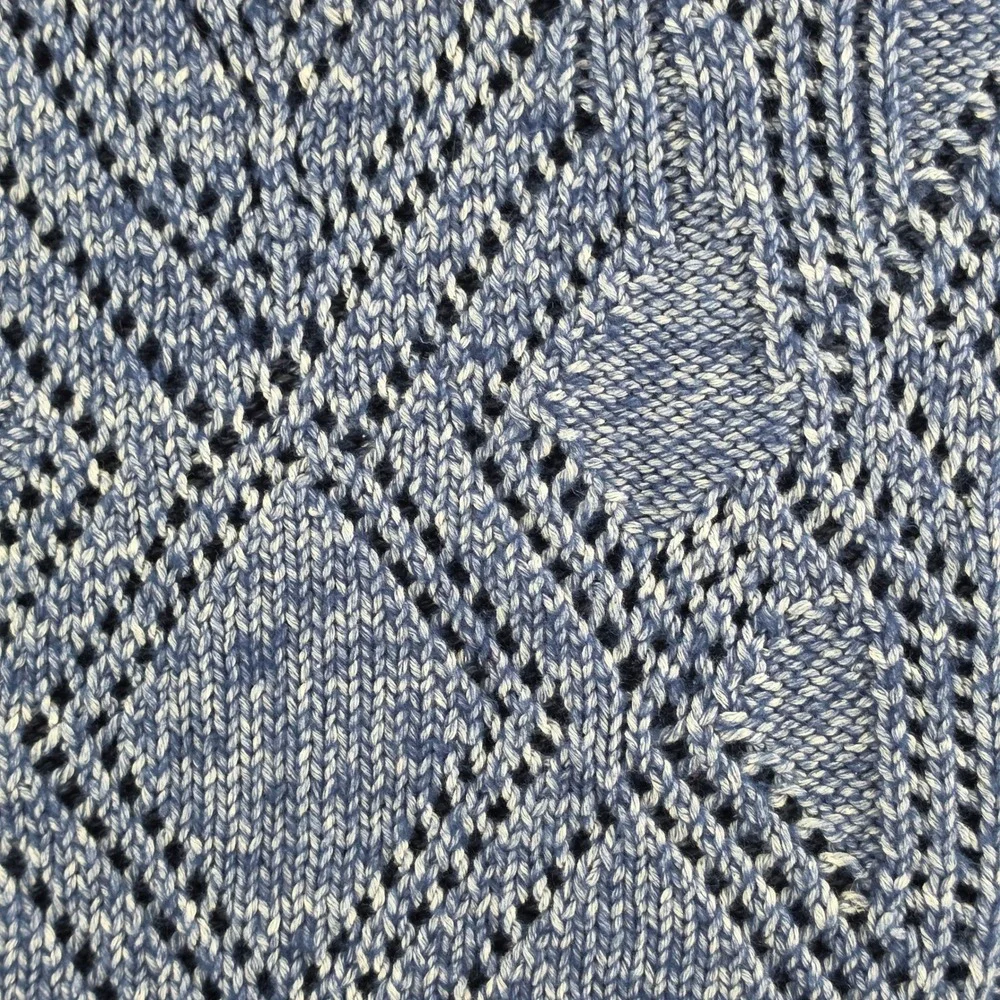 Coldwater Creek Sweater‎ Vest Women PM Blue Pointelle Diamond Knit Cotton Blend
